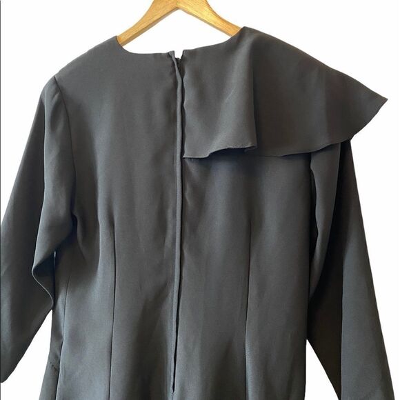 VINTAGE Black Ruffle Long Sleeve Square Neck Dress - Picture 6 of 8